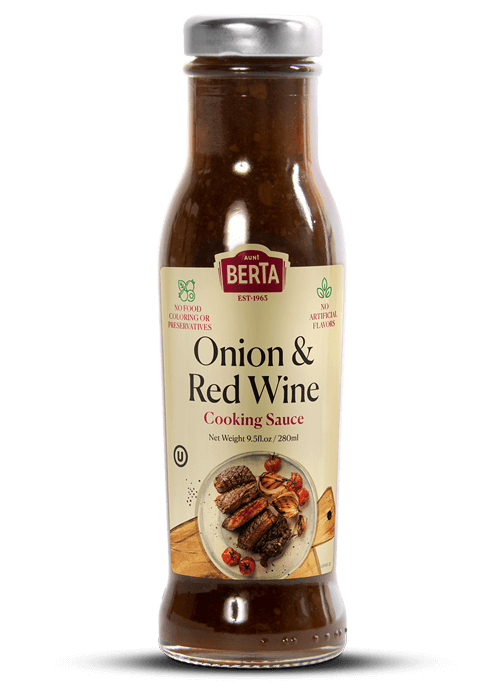 Bottle of onion and red-wine cooking sauce